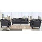 Adam Black Bonded Leather 3 + 2 + 1 Sofa Set With Studded Arms And Wooden Legs