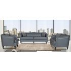 Adam Grey Bonded Leather 3 + 2 + 1 Sofa Set With Studded Arms And Wooden Legs