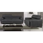 Devon Black Bonded Leather 3 + 2 Sofa Set With Wooden Legs And Adjustable Headrests