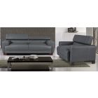 Devon Grey Bonded Leather 3 + 2 Sofa Set With Wooden Legs And Adjustable Headrests