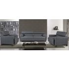Devon Grey Bonded Leather 3 + 2 + 1 Sofa Set With Wooden Legs And Adjustable Headrests