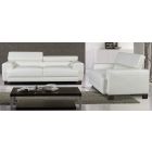 Devon White Bonded Leather 3 + 2 Sofa Set With Wooden Legs And Adjustable Headrests