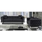 Fenzi Black Fabric 3 + 2 Sofa Set Plush Velvet With Chrome Legs