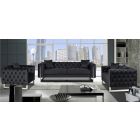 Fenzi Black Fabric 3 + 2 + 1 Sofa Set Plush Velvet With Chrome Legs