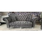 Lorraine Glamour Grey Fabric 3 + 2 Sofa Set Studded Round Arms With Plush Velvet And Wooden Legs