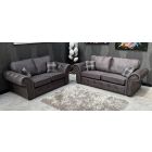 Oakland Fabric Sofa Set 3 + 2 Seater Grey With Studded Arms And Cushions