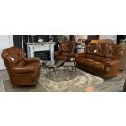 Mini Divani Gulia Semi Aniline Leather Sofa Set 3 + 2 + 1 Seater Tabac Brown With Wood