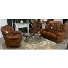 Mini Divani Gulia Semi Aniline Leather Sofa Set 3 + 2 + 1 Seater Tabac Brown With Wood