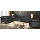 Hilton Black Bonded Leather 3 + 2 + 1 Sofa Set With Wooden Legs Without Buttoned Front Panel