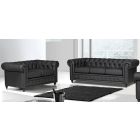 Hilton Black Bonded Leather 3 + 2 Sofa Set With Wooden Legs With Buttoned Front Panel