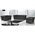Hilton Black Bonded Leather 3 + 2 + 1 Sofa Set With Wooden Legs With Buttoned Front Panel
