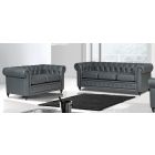 Hilton Grey Bonded Leather 3 + 2 Sofa Set With Wooden Legs With Buttoned Front Panel