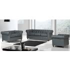 Hilton Grey Bonded Leather 3 + 2 + 1 Sofa Set With Wooden Legs With Buttoned Front Panel