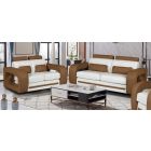 Ibby Tan And White Bonded Leather 3 + 2 Sofa Set 