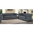 Iyo Chesterfield Grey Bonded Leather 3 + 2 Sofa Set With Wooden Legs