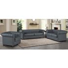 Iyo Chesterfield Grey Bonded Leather 3 + 2 + 1 Sofa Set With Wooden Legs