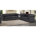 Iyo Chesterfield Black Bonded Leather 3 + 2 Sofa Set With Wooden Legs