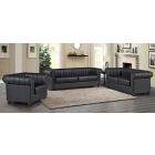 Iyo Chesterfield Black Bonded Leather 3 + 2 + 1 Sofa Set With Wooden Legs