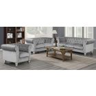 Lya Chesterfield Grey Fabric 3 + 2 + 1 Sofa Set Plush Velvet With Wooden Legs