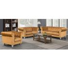 Lya Chesterfield Coffee Fabric 3 + 2 + 1 Sofa Set Plush Velvet With Wooden Legs