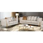 Matrix White Fabric 3 + 2 Sofa Set Plush Velvet With Chrome Legs