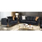 Matrix Black Fabric 3 + 2 Sofa Set Plush Velvet With Chrome Legs