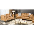 Matrix Coffee Fabric 3 + 2 Sofa Set Plush Velvet With Chrome Legs