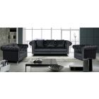Mia Black Plush Velvet 3 + 2 + 1 Sofa Set With Studded Arms And Chrome Legs