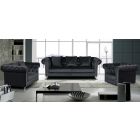 Mia Black Plush Velvet 3 + 2 + 1 Sofa Set With Studded Arms And Chrome Legs