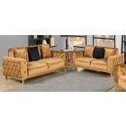 Nexa Coffee Fabric 3 + 2 Sofa Set Plush Velvet With Chrome Legs