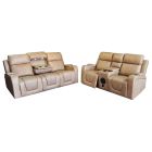 Relax 3 + 2 Beige Endurance Fabric Electric Recliner Media Sofas With Speakers USC Drinks Holders And Reading Light Wireless Charger
