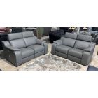 Mia Grey Leather Newtrend Electric 2 Seater Recliner + 2 Seater Static With Adjustable Headrests And Wooden Legs USB