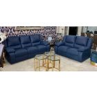 Virginia Blue Semi Aniline Electric 3 Seater Newtrend Recliner Plus 2 Static Sofa Ex-Display Showroom Model