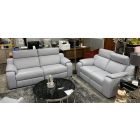 Bari Electric 3 Seater Recliner With Static 2 Seater Blue Semi Aniline Leather and Adjustable Headrests