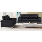 Texas Black Bonded Leather 3 + 2 Sofa Set With Adjustable Headrests And Chrome Legs