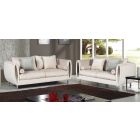 Troy Cream Fabric 3 + 2 Sofa Set Plush Velvet With Chrome Legs