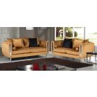 Troy Coffee Fabric 3 + 2 Sofa Set Plush Velvet With Chrome Legs