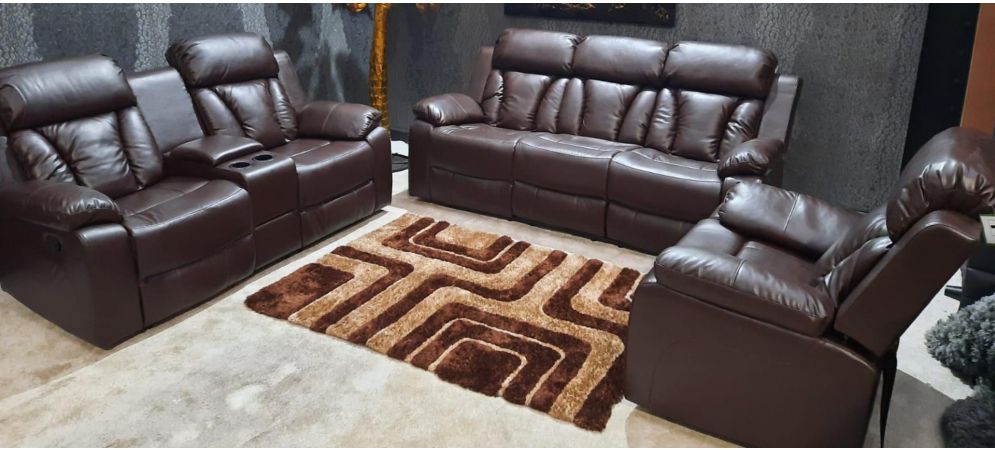1 Recliner Sofa Set With Drop Down, Leather Reclining Sofa Sets With Cup Holders