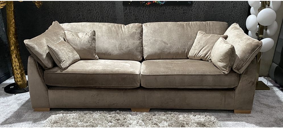 Fargo Fabric Sofa 4 Seater Brown Plush, Leather Sofa With Fabric Cushions Brown