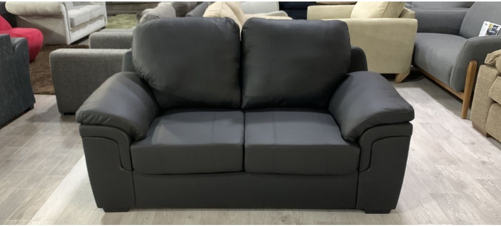 Black Bonded Leather Sofa 2 Seater With, Black Leather Sofa With Grey Cushions