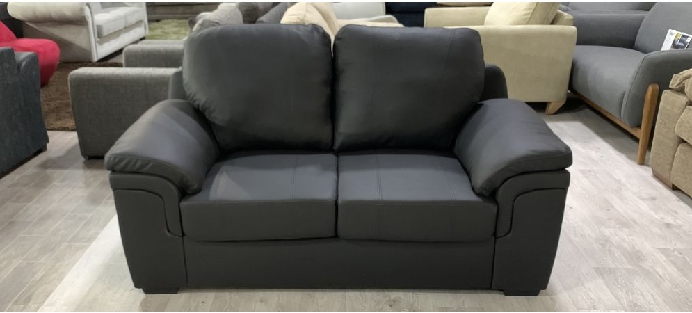 Black Bonded Leather Sofa 2 Seater With Detachable Rear Cushions 46549 World Black Bonded Leather Sofa 2 Seater With, Black Leather Sofa With Grey Cushions