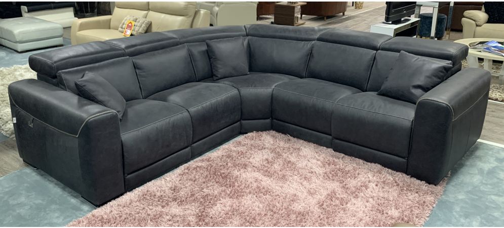 Thelma Dark Grey 2c2 Semi Aniline, Black And Grey Leather Corner Sofa