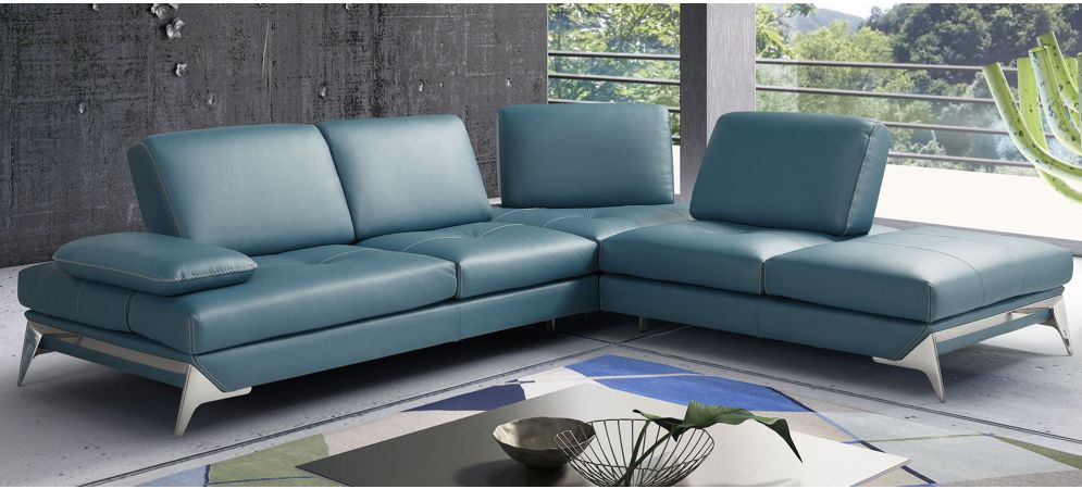 Andrew Turquoise Rhf Leather Corner Sofa With Chrome Legs Newtrend Available In A Range Of Leathers And Colours 10 Yr Frame Pocket Sprung 5 Foam Warranty World