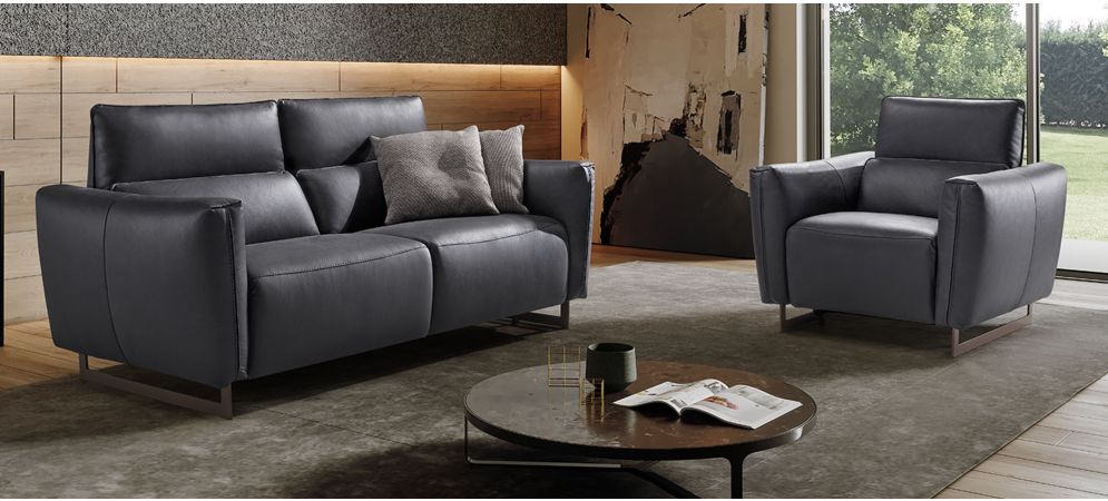 Baccarat Dark Grey Leather 3 1 Sofa, Grey Leather Sofa 3 1