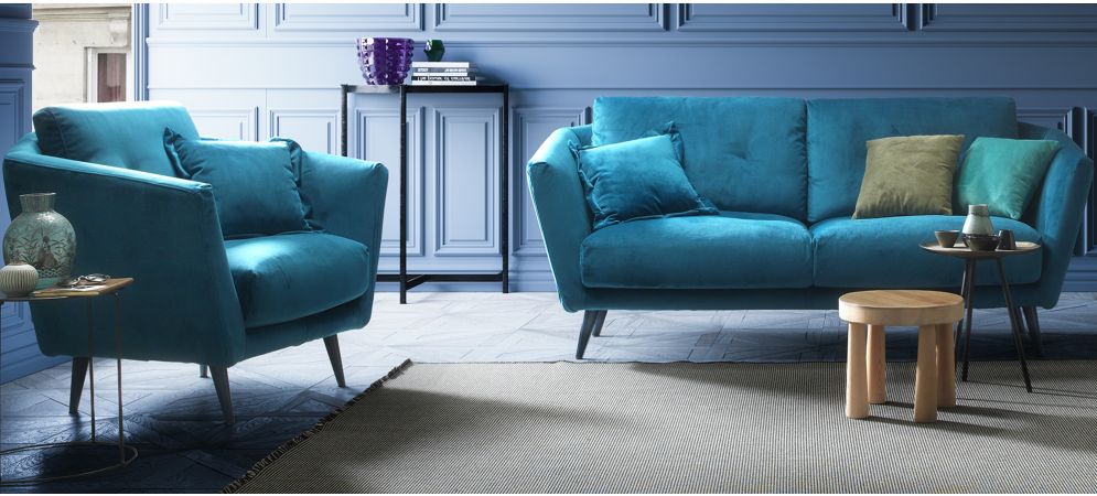 Cave Turquoise Fabric 3 1 Sofa Set