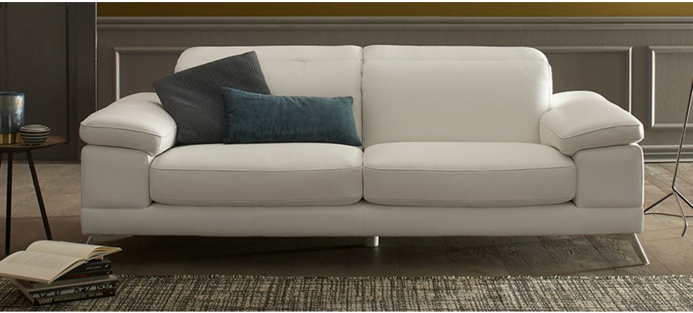 Leather sofa store with chrome legs