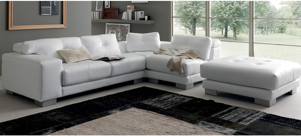 White faux shop leather corner sofa
