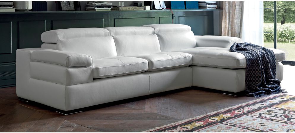 Miro White RHF Adjustable Headrest And Arms Leather Corner Sofa With Wooden Legs Newtrend Available In A Range Of Leathers And Colours 10 Yr Frame 10