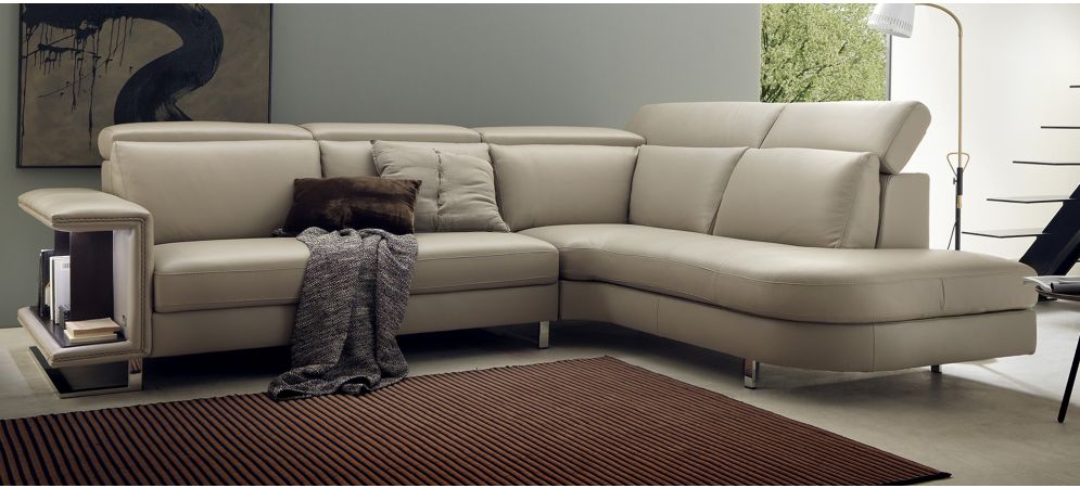 Cream leather corner hot sale sofa