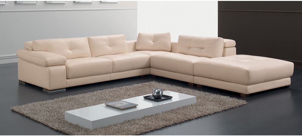 Beige leather top corner sofa